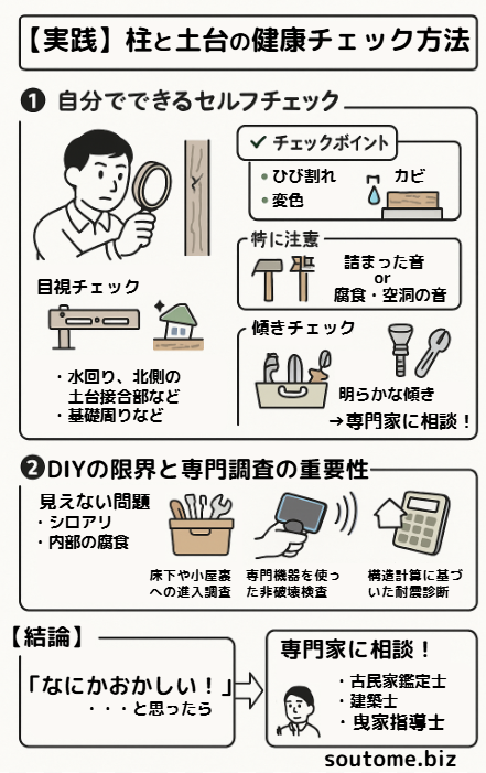 古民家再生における柱と土台のチェック方法　曳家